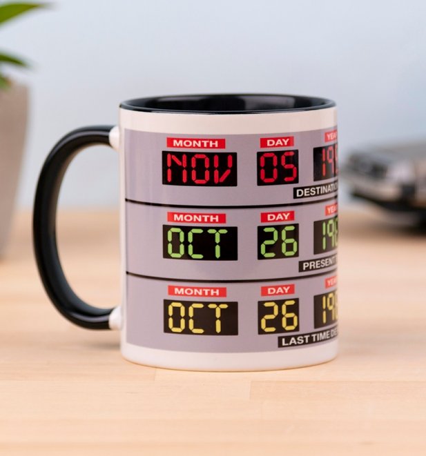 Delorean Time Lines Black Handle Mug Delorean Time Lines Black Handle Mug