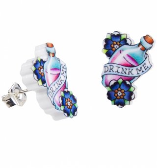 Drink Me Wonderland Tattoo Stud Earrings from Punky Pins Drink Me Wonderland Tattoo Stud Earrings from Punky Pins
