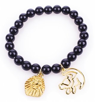 Gold Plated Black Bead Simba Outline Lion King Bracelet from Disney Couture Gold Plated Black Bead Simba Outline Lion King Bracelet from Disney Couture
