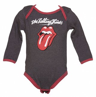 Kids Dark Grey Marl Licks Tongue Rolling Stones Babygrow from Amplified Kids Kids Dark Grey Marl Licks Tongue Rolling Stones Babygrow from Amplified Kids
