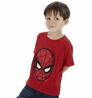 Kids Washed Red Spider-Man Mask T-Shirt from Fabric Flavours Kids Washed Red Spider-Man Mask T-Shirt from Fabric Flavours