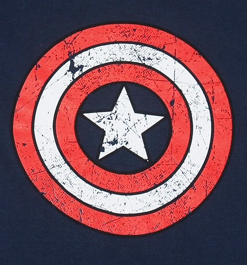 Women's Blue Captain America Distressed Shield Marvel T-Shirt Women's Blue Captain America Distressed Shield Marvel T-Shirt