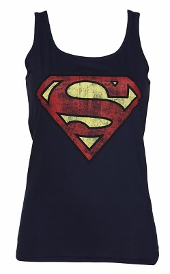 Women's Navy Blue Distressed Superman Logo Vest Women's Navy Blue Distressed Superman Logo Vest