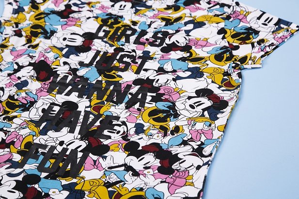 Women's Girls Just Wanna Have Fun Minnie Mouse And Daisy Duck All Over Print Disney T-Shirt from Eleven Paris Women's Girls Just Wanna Have Fun Minnie Mouse And Daisy Duck All Over Print Disney T-Shirt from Eleven Paris