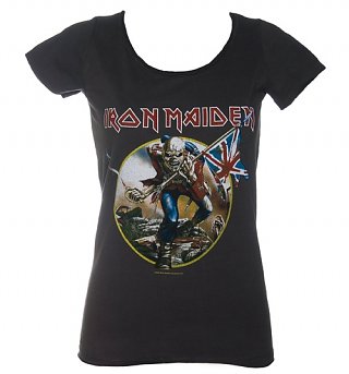 Women's Iron Maiden Trooper Charcoal Skinny Fit T-Shirt from Amplified Vintage Women's Iron Maiden Trooper Charcoal Skinny Fit T-Shirt from Amplified Vintage