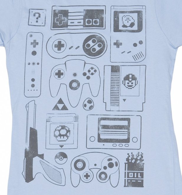 Women's Light Blue Old School Gamer T-Shirt Women's Light Blue Old School Gamer T-Shirt