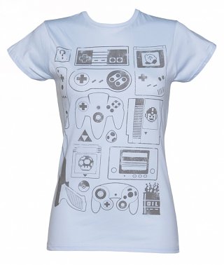 Women's Light Blue Old School Gamer T-Shirt Women's Light Blue Old School Gamer T-Shirt