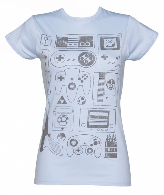 Women's Light Blue Old School Gamer T-Shirt Women's Light Blue Old School Gamer T-Shirt