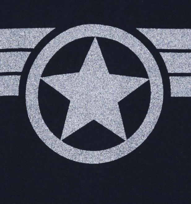 Women's Navy Metallic Silver Print Steve Rogers Super Soldier Captain America Uniform Marvel T-Shirt Women's Navy Metallic Silver Print Steve Rogers Super Soldier Captain America Uniform Marvel T-Shirt