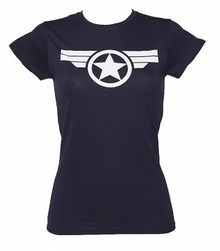 Women's Navy Steve Rogers Super Soldier Captain America Uniform Marvel T-Shirt Women's Navy Steve Rogers Super Soldier Captain America Uniform Marvel T-Shirt