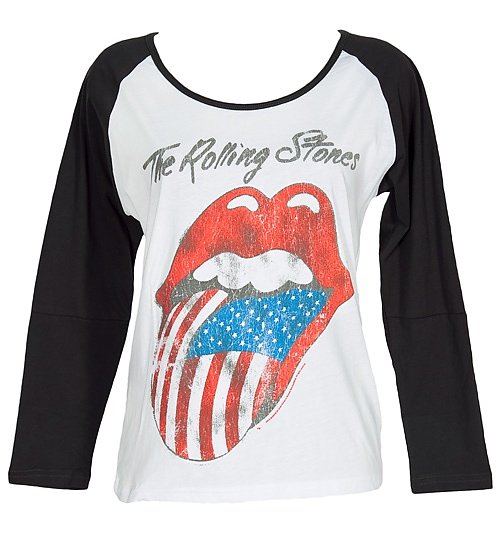 Women's Rolling Stones USA Tongue Baseball T-Shirt from Amplified Vintage Women's Rolling Stones USA Tongue Baseball T-Shirt from Amplified Vintage