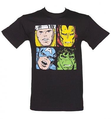 Men's Black Distressed Marvel Avengers Characters T-Shirt Men's Black Distressed Marvel Avengers Characters T-Shirt