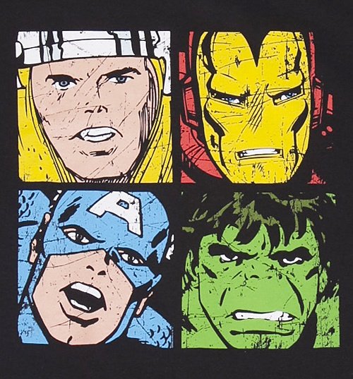 Men's Black Distressed Marvel Avengers Characters T-Shirt Men's Black Distressed Marvel Avengers Characters T-Shirt
