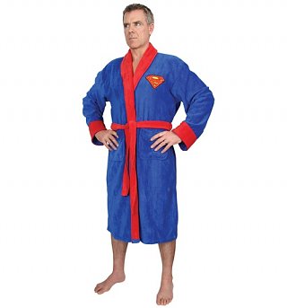 Men's Blue Fleece Superman Logo Dressing Gown Men's Blue Fleece Superman Logo Dressing Gown
