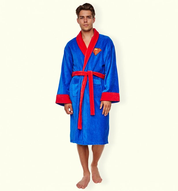 Men's Blue Fleece Superman Logo Dressing Gown Men's Blue Fleece Superman Logo Dressing Gown