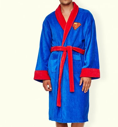 Men's Blue Fleece Superman Logo Dressing Gown Men's Blue Fleece Superman Logo Dressing Gown