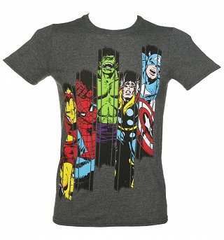 Men's Charcoal Marl Marvel Superheroes Panel T-Shirt Men's Charcoal Marl Marvel Superheroes Panel T-Shirt