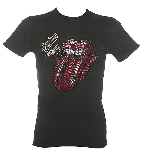 Men's Charcoal Rolling Stones Red and Silver Diamante Tongue T-Shirt from Amplified Men's Charcoal Rolling Stones Red and Silver Diamante Tongue T-Shirt from Amplified