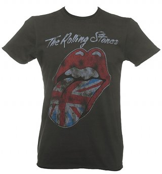 Men's Charcoal Rolling Stones UK Tongue T-Shirt from Amplified Men's Charcoal Rolling Stones UK Tongue T-Shirt from Amplified