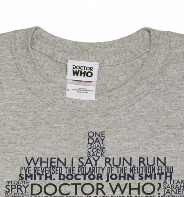 Men's Grey Marl Doctor Who TARDIS Quotes T-Shirt Men's Grey Marl Doctor Who TARDIS Quotes T-Shirt