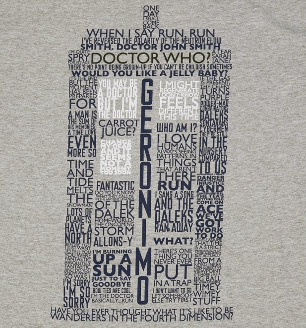 Men's Grey Marl Doctor Who TARDIS Quotes T-Shirt Men's Grey Marl Doctor Who TARDIS Quotes T-Shirt