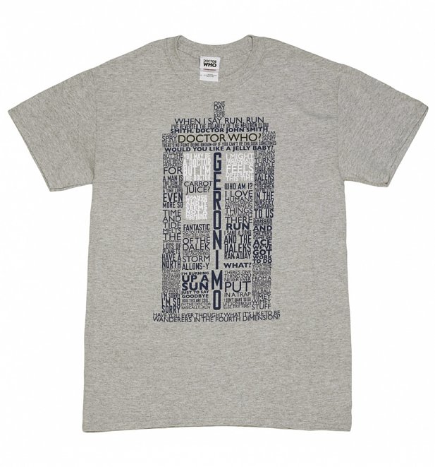 Men's Grey Marl Doctor Who TARDIS Quotes T-Shirt Men's Grey Marl Doctor Who TARDIS Quotes T-Shirt