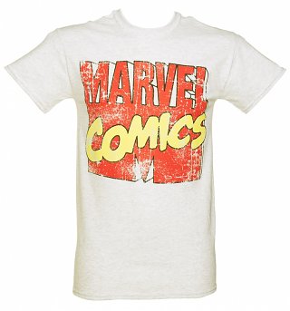 Men's Grey Marl Marvel Comics Logo T-Shirt Men's Grey Marl Marvel Comics Logo T-Shirt