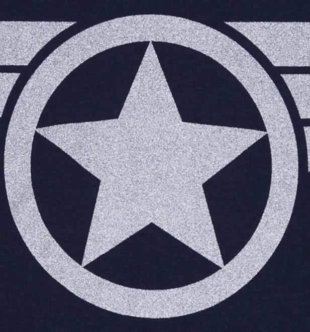 Men's Navy Metallic Silver Print Steve Rogers Super Soldier Captain America Uniform Marvel T-Shirt Men's Navy Metallic Silver Print Steve Rogers Super Soldier Captain America Uniform Marvel T-Shirt