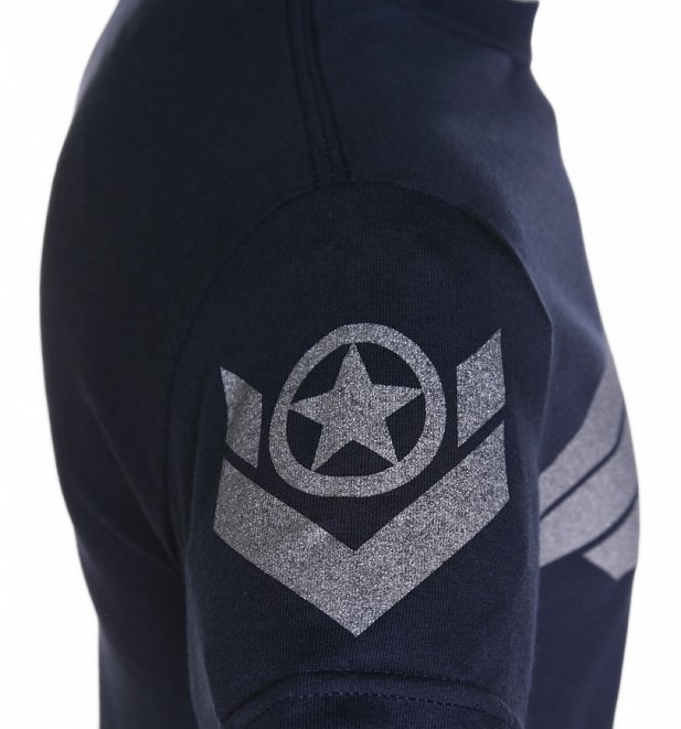 Men's Navy Metallic Silver Print Steve Rogers Super Soldier Captain America Uniform Marvel T-Shirt Men's Navy Metallic Silver Print Steve Rogers Super Soldier Captain America Uniform Marvel T-Shirt