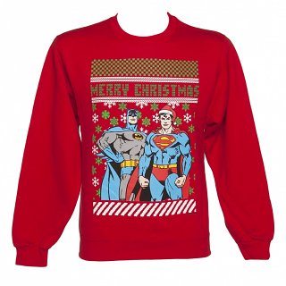 Men's Red DC Comics Batman And Superman Christmas Jumper Men's Red DC Comics Batman And Superman Christmas Jumper