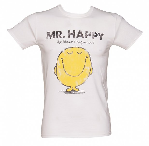 Men's White Mr Happy Mr Men T-Shirt Men's White Mr Happy Mr Men T-Shirt