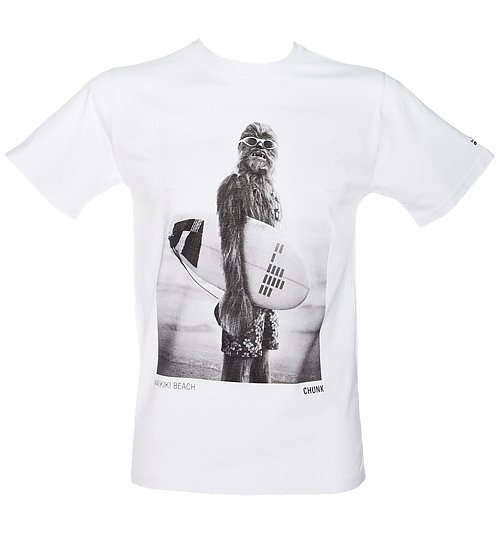 Men's White Star Wars Wookiee Surfer T-Shirt from Chunk Men's White Star Wars Wookiee Surfer T-Shirt from Chunk