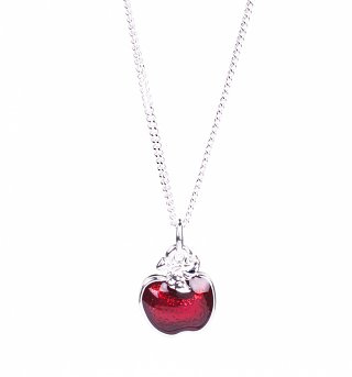 Silver Plated Red Enamel Poison Apple Snow White Necklace from Disney Couture Silver Plated Red Enamel Poison Apple Snow White Necklace from Disney Couture