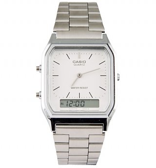 Silver Retro Dual Time Watch AQ-230A-7DMQYES from Casio Silver Retro Dual Time Watch AQ-230A-7DMQYES from Casio