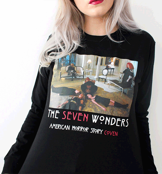American Horror Story Seven Wonders Long Sleeve T-Shirt from Cakeworthy American Horror Story Seven Wonders Long Sleeve T-Shirt from Cakeworthy
