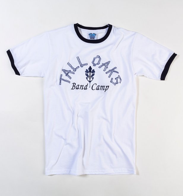 American Pie Inspired Tall Oaks Band Camp Embroidered White And Black Ringer T-Shirt American Pie Inspired Tall Oaks Band Camp Embroidered White And Black Ringer T-Shirt