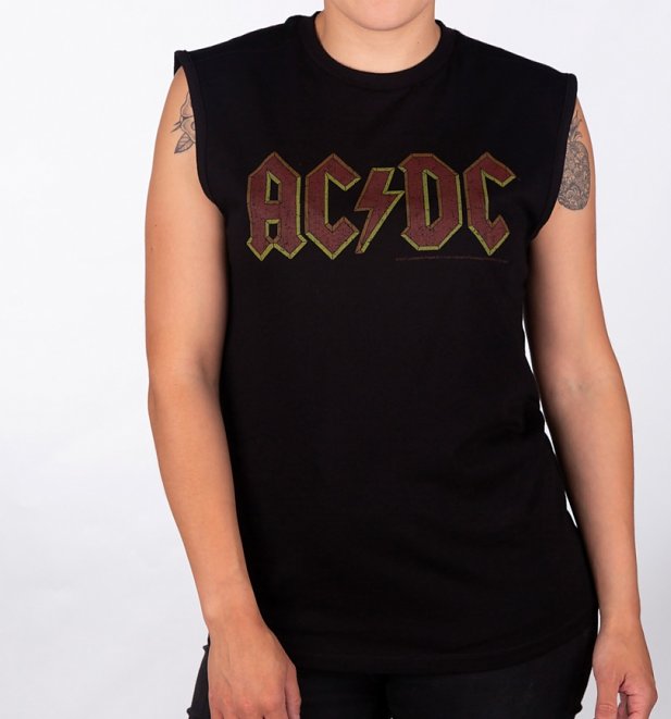 Black AC/DC Logo Sleeveless T-Shirt from Amplified Black AC/DC Logo Sleeveless T-Shirt from Amplified