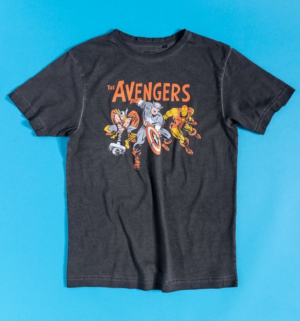 Black Acid Wash Vintage Marvel Avengers T-Shirt