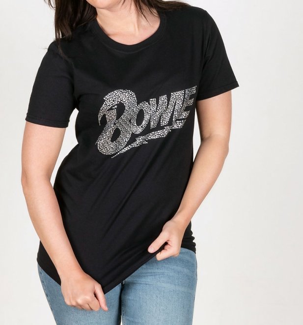 Women's Black David Bowie Diamante Logo T-Shirt Women's Black David Bowie Diamante Logo T-Shirt