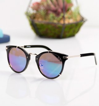 Black Frame Blue Mirror Lens Round Sunglasses from Jeepers Peepers Black Frame Blue Mirror Lens Round Sunglasses from Jeepers Peepers
