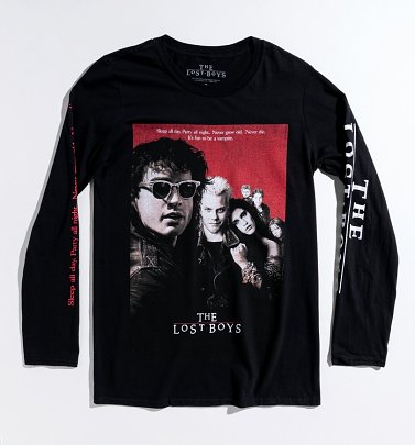 Black Lost Boys Movie Poster Long Sleeve T-Shirt with Sleeve Print Black Lost Boys Movie Poster Long Sleeve T-Shirt with Sleeve Print