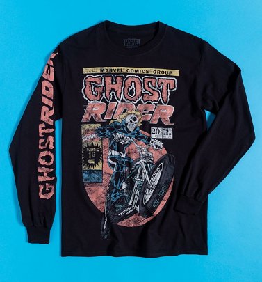 Black Marvel Comics Ghost Rider Long Sleeve T-Shirt with Sleeve Print Black Marvel Comics Ghost Rider Long Sleeve T-Shirt with Sleeve Print