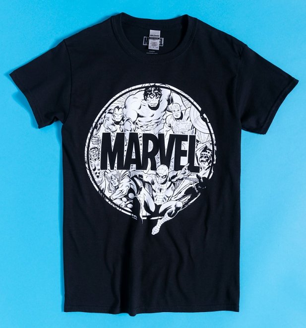 Black Marvel Superheroes Circle T-Shirt