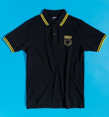 Black Nirvana Smiley Polo Neck T-Shirt Black Nirvana Smiley Polo Neck T-Shirt