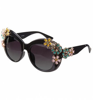 Black Oversized Sunglasses With Floral Embellishment from Jeepers Peepers Black Oversized Sunglasses With Floral Embellishment from Jeepers Peepers