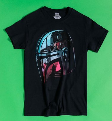 Black Star Wars Mandalorian Helmet Reflection T-Shirt