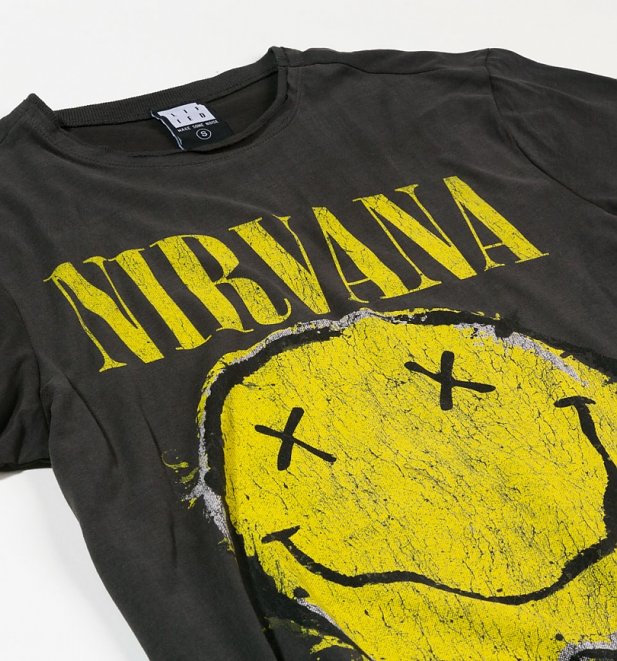 Charcoal Nirvana Distressed Smiley T-Shirt from Amplified