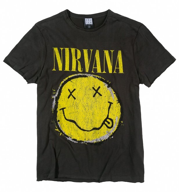 Charcoal Nirvana Distressed Smiley T-Shirt from Amplified