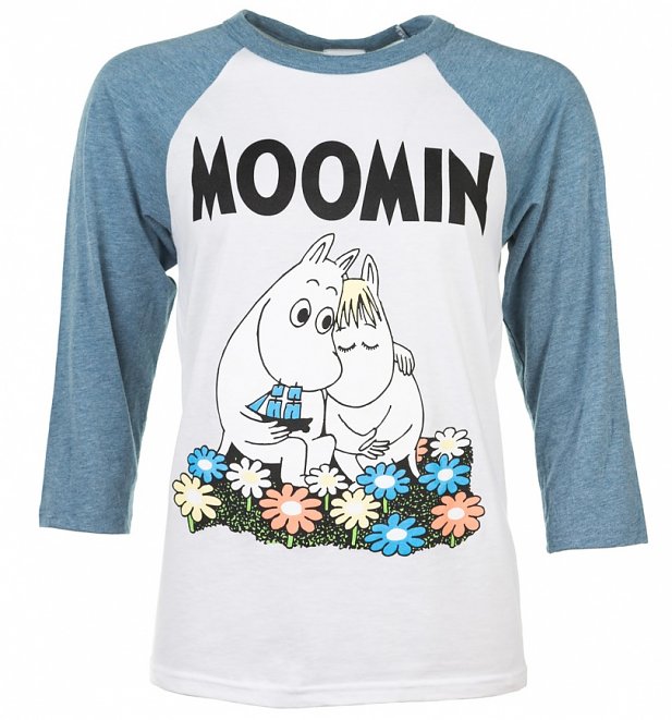 Classic Moomins White And Blue Raglan Baseball T-Shirt Classic Moomins White And Blue Raglan Baseball T-Shirt