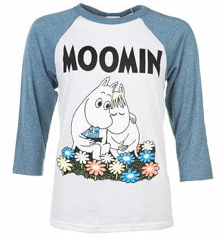 Classic Moomins White And Blue Raglan Baseball T-Shirt Classic Moomins White And Blue Raglan Baseball T-Shirt